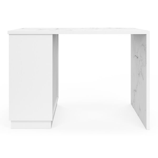 ID MARKET - Ilot central mange-debout 4 personnes VITO 130 cm blanc et plateau marbre ALASKA - large