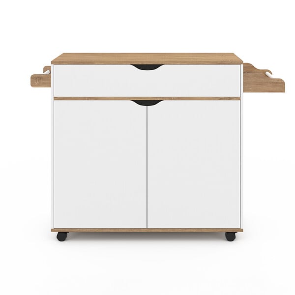 ID MARKET - Desserte de cuisine COSY XXL placard avec tiroir blanc et plateaux façon hêtre L.90 CM - large