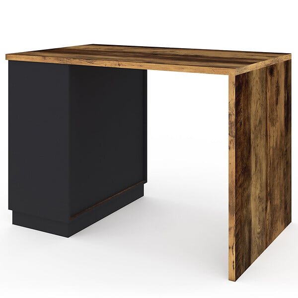ID MARKET - Ilot central mange-debout 4 personnes VITO 130 cm noir et effet bois foncé HAWKINS - large