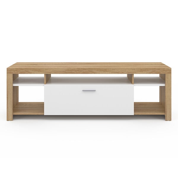 ID MARKET - Meuble TV 140 cm MALO bois et placard blanc - large
