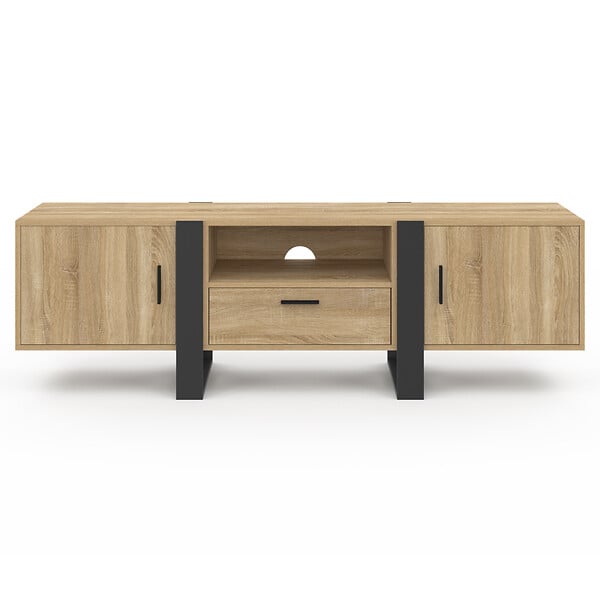 ID MARKET - Meuble TV 160 cm PHOENIX avec rangements bois et noir - large