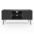 ID MARKET - Meuble TV 110 cm MARCEL 2 portes lattes tasseau bois noir - vignette