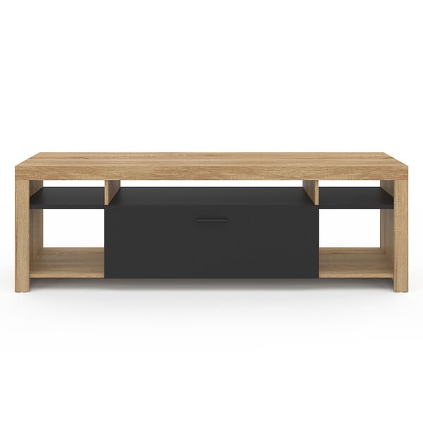 ID MARKET - Meuble TV 140 cm MALO bois et placard noir - large