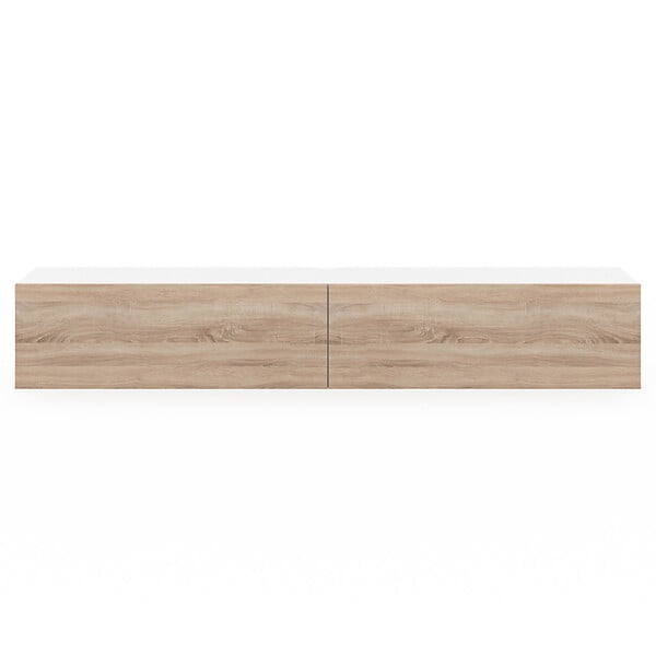 ID MARKET - Meuble TV 180 cm suspendu ELIO 2 portes blanc et bois - large