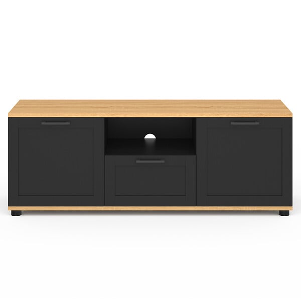 ID MARKET - Meuble TV 110 cm VITO avec tiroir et niche noir et bois - large