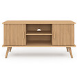 ID MARKET - Meuble TV 110 cm JULIETTE 2 portes lattes tasseau bois coloris chêne - vignette
