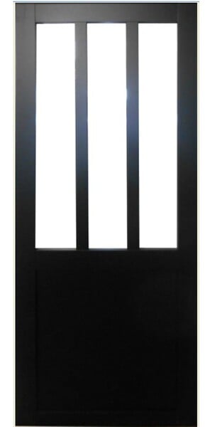 GD MENUISERIES - Porte Coulissante Atelier Noir Vitrée H204 x L83 cm, Rail alu Bandeau Noir - large