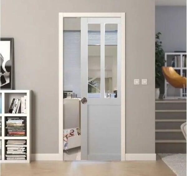 GD MENUISERIES - Porte Coulissante Atelier Blanc H204 x L93 cm, Galandage, kit de finition - large