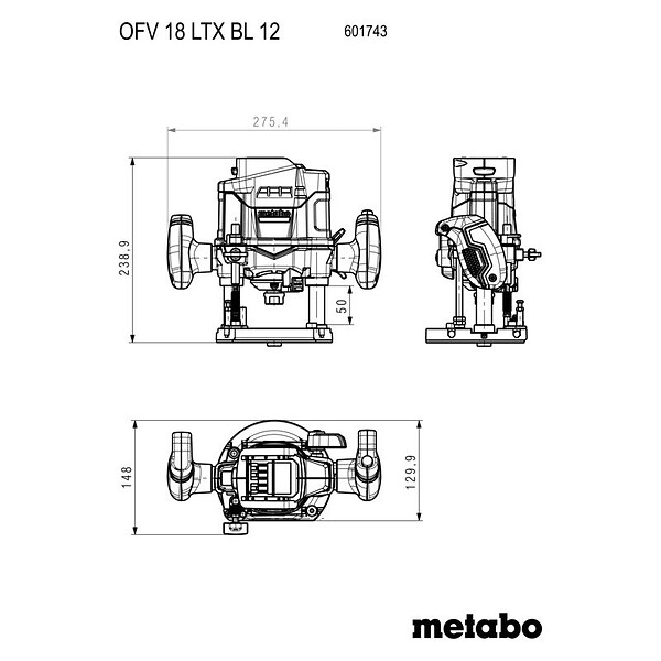 METABO - Défonceuse pince METABO 6/8/12mm OFV 18 LTX BL 12 - Pick+Mix (vendu sans batterie) + metaBOX - large