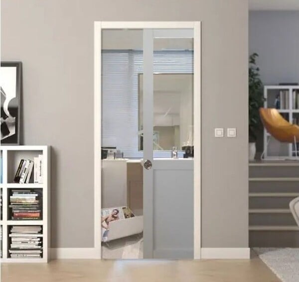 GD MENUISERIES - Porte Coulissante Atelier Blanc H204 x L93 cm sans meneau, Galandage, kit de finition - large
