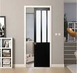GD MENUISERIES - Porte Coulissante Atelier Noir vitre depoli H204 x L83 cm, Galandage, kit finition - vignette