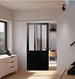 GD MENUISERIES - Porte Coulissante Atelier Noir Vitrée H204 x L93 cm, Rail Alu - vignette