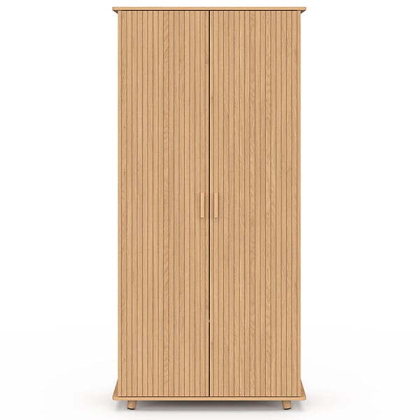 ID MARKET - Armoire 2 portes JULIETTE effet lattes tasseau bois coloris chêne penderie 80 cm avec étagères rangement - large