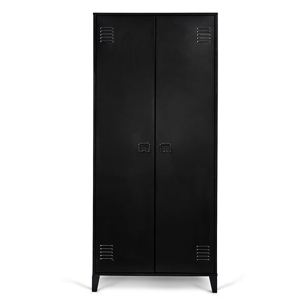 ID MARKET - Armoire vestiaire penderie ESTER 2 portes métal noir design industriel - large