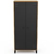 ID MARKET - Armoire vestiaire penderie ESTER 2 portes métal noir et contour bois design industriel - vignette