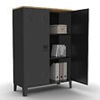 ID MARKET - Armoire basse ESTER 2 portes métal noir et plateau bois design industriel - vignette