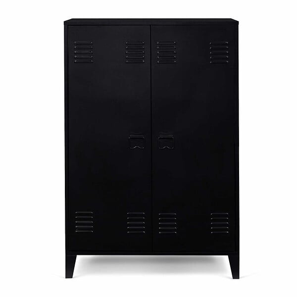 ID MARKET - Armoire basse ESTER 2 portes métal noir design industriel - large
