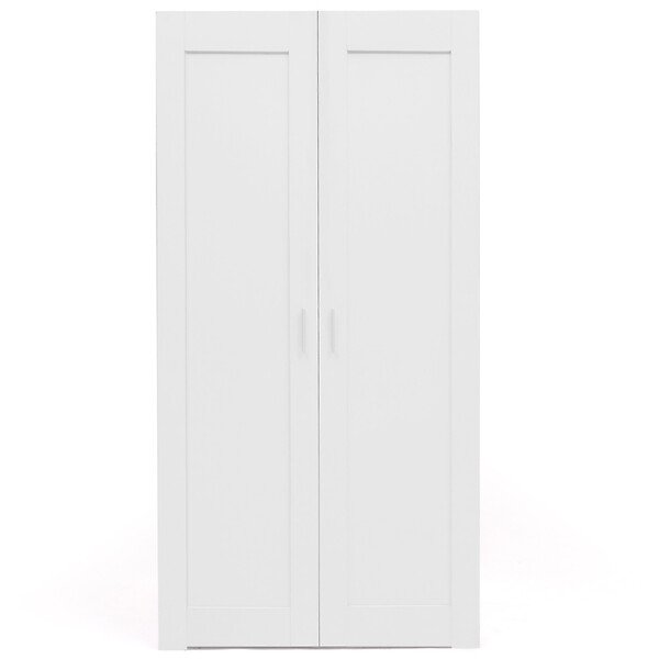 ID MARKET - Armoire 2 portes VITO blanc penderie 80 cm avec étagères rangement maxi capacité - large