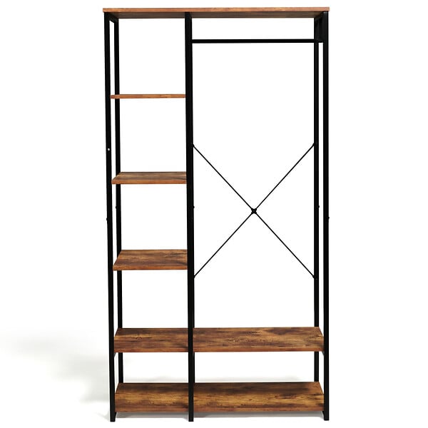 ID MARKET - Dressing penderie étagères L. 90 cm HAWKINS bois foncé design industriel - large