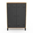 ID MARKET - Armoire basse ESTER 2 portes métal noir et contour bois design industriel - vignette