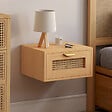 ID MARKET - Lot de 2 tables de chevet murales EDHEN 1 tiroir étagère suspendue cannage et bois - vignette