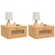 ID MARKET - Lot de 2 tables de chevet murales EDHEN 1 tiroir étagère suspendue cannage et bois - vignette