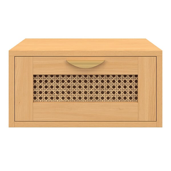 ID MARKET - Lot de 2 tables de chevet murales EDHEN 1 tiroir étagère suspendue cannage et bois - large