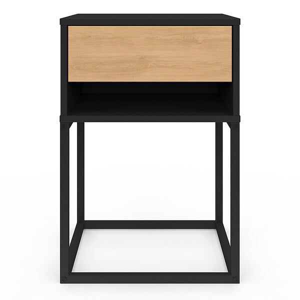 ID MARKET - Lot de 2 tables de chevet ERNEST 1 tiroir et 1 niche noir et façon hêtre - large