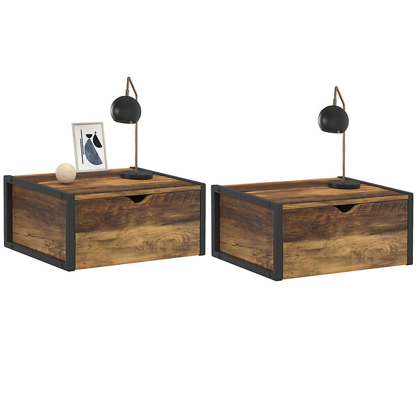 ID MARKET - Lot de 2 tables de chevet murales HAWKINS étagère suspendue design industriel - large