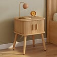 ID MARKET - Lot de 2 tables de chevet ROMIE effet lattes 2 portes coulissantes - vignette