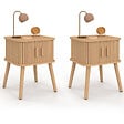 ID MARKET - Lot de 2 tables de chevet ROMIE effet lattes 2 portes coulissantes - vignette