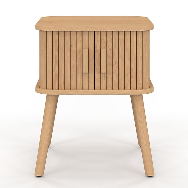 ID MARKET - Lot de 2 tables de chevet ROMIE effet lattes 2 portes coulissantes - large