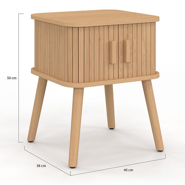 ID MARKET - Lot de 2 tables de chevet ROMIE effet lattes 2 portes coulissantes - large