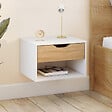 ID MARKET - Lot de 2 tables de chevet murales CATHY 1 tiroir avec niche façon hêtre et blanc - vignette