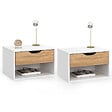 ID MARKET - Lot de 2 tables de chevet murales CATHY 1 tiroir avec niche façon hêtre et blanc - vignette