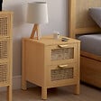 ID MARKET - Lot de 2 tables de chevet EDHEN 2 tiroirs cannage et bois - vignette