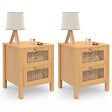 ID MARKET - Lot de 2 tables de chevet EDHEN 2 tiroirs cannage et bois - vignette