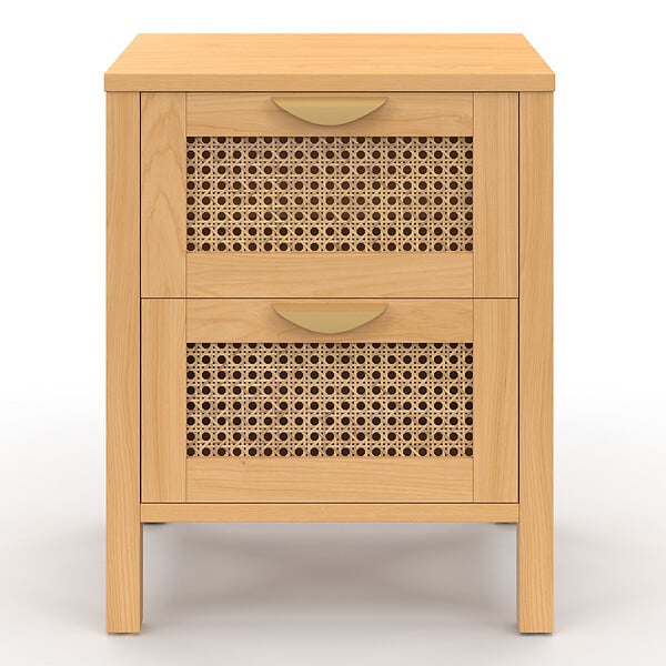 ID MARKET - Lot de 2 tables de chevet EDHEN 2 tiroirs cannage et bois - large