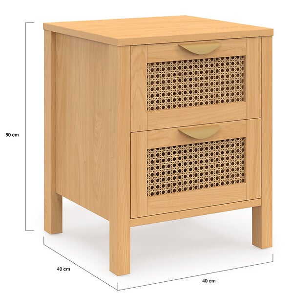 ID MARKET - Lot de 2 tables de chevet EDHEN 2 tiroirs cannage et bois - large