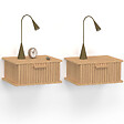ID MARKET - Lot de 2 tables de chevet murales JULIETTE 1 tiroir étagère suspendue lattes tasseau bois - vignette