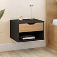ID MARKET - Lot de 2 tables de chevet murales CATHY 1 tiroir avec niche façon hêtre et noir - vignette