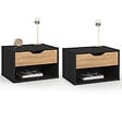ID MARKET - Lot de 2 tables de chevet murales CATHY 1 tiroir avec niche façon hêtre et noir - vignette