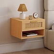 ID MARKET - Lot de 2 tables de chevet murales ROBERT 1 tiroir avec niche effet naturel cannage et bois - vignette