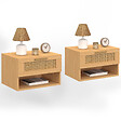 ID MARKET - Lot de 2 tables de chevet murales ROBERT 1 tiroir avec niche effet naturel cannage et bois - vignette
