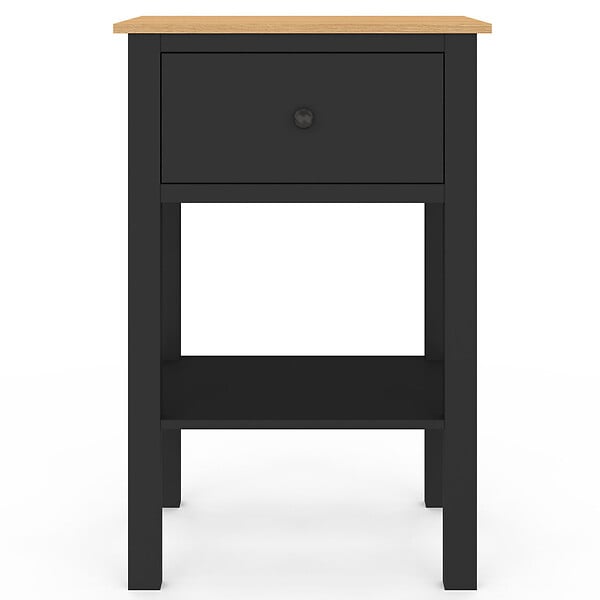 ID MARKET - Lot de 2 tables de chevet ACHILLE 1 tiroir et 1 tablette noir et bois - large