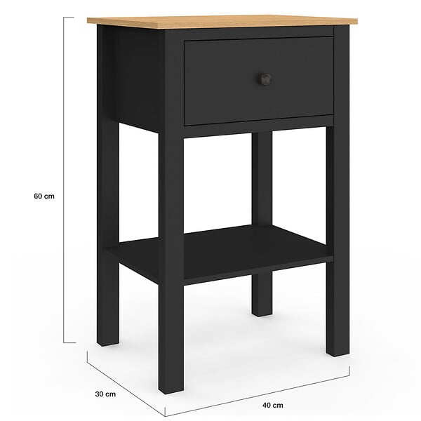 ID MARKET - Lot de 2 tables de chevet ACHILLE 1 tiroir et 1 tablette noir et bois - large