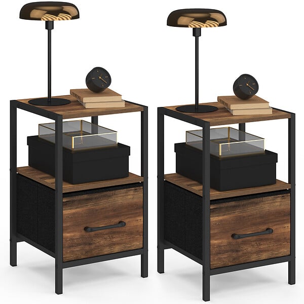 ID MARKET - Lot de 2 tables de chevet UTAH 1 tiroir et 1 niche effet HAWKINS - large