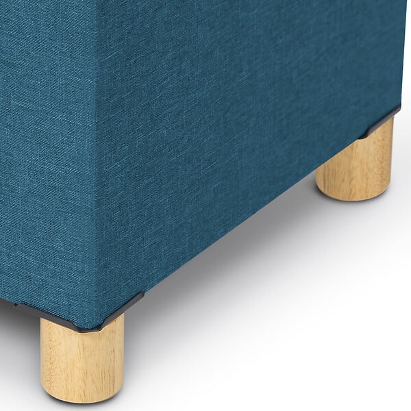 ID MARKET - Banc coffre rangement sur pied 100 cm tissu bleu canard - large