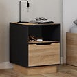 ID MARKET - Lot de 2 tables de chevet OXANA 1 tiroir avec niche façon hêtre et noir - vignette
