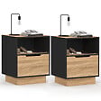 ID MARKET - Lot de 2 tables de chevet OXANA 1 tiroir avec niche façon hêtre et noir - vignette